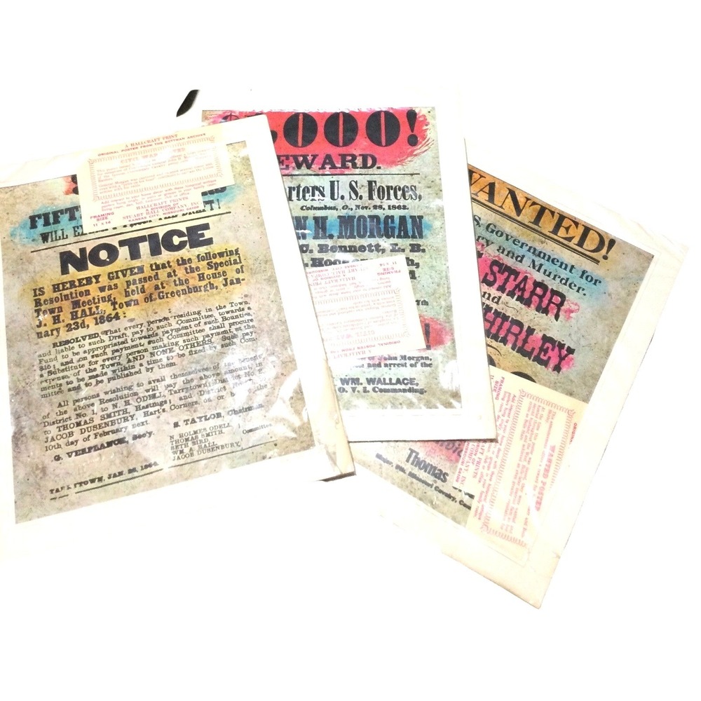 Vintage Hallcraft Prints Civil War Wanted Posters Set 3 Morgan Belle Starr 11x14